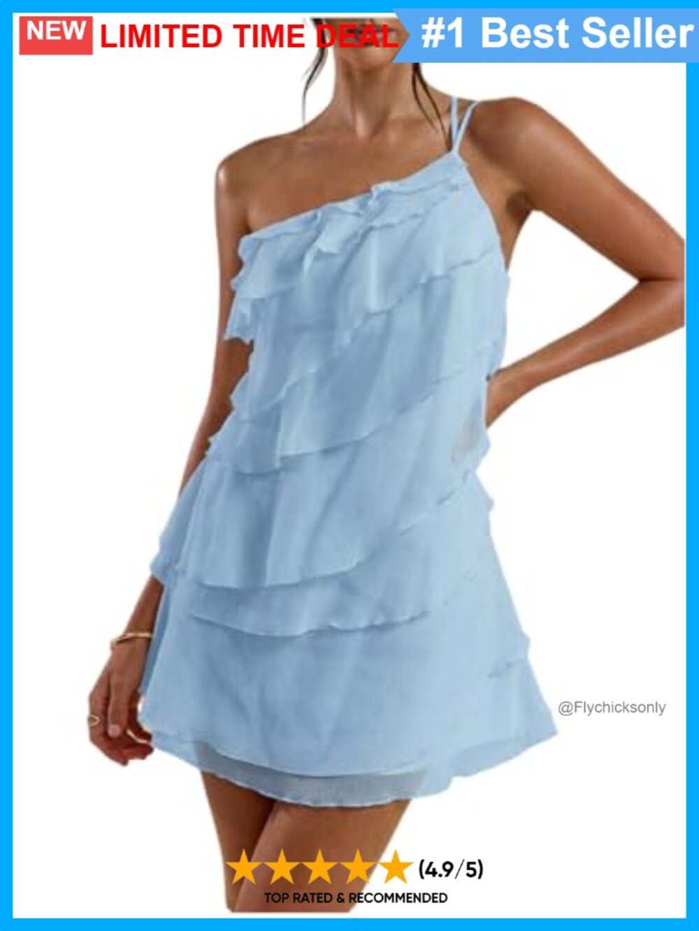 One Shoulder Ruffle Tiered Mini Dress Asymmetric Backless Sleeveless